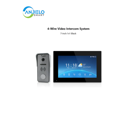 Anjielo 4-Wire Video Intercom System | Touchscreen + Tuya App Integration, 2-Way Audio, Night Vision & Motion Detection, Smart Access Control for Home & Villa