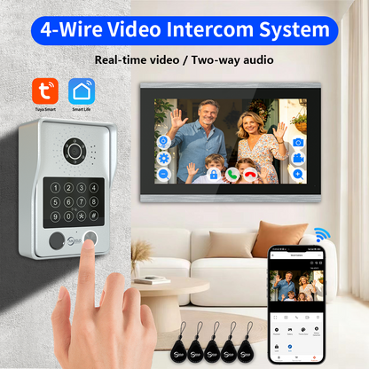 Anjielo Newest 4 wire Video Intercom System With Photo Frame Video Doorbell Motion Detection 5 in 1 unlocking Video Doorphone with Infrared Night Vision for Home and Villa