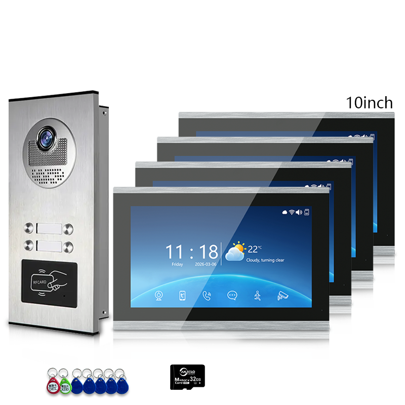 Multi-Family 4-Wire Video Intercom Doorbell System, 1080P HD Camera, 3 Unlock Methods, Tuya Smart App, 2-12 Units, Night Vision & Motion Detection