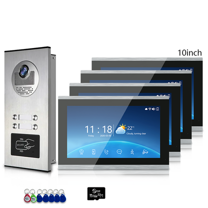 Multi-Family 4-Wire Video Intercom Doorbell System, 1080P HD Camera, 3 Unlock Methods, Tuya Smart App, 2-12 Units, Night Vision & Motion Detection