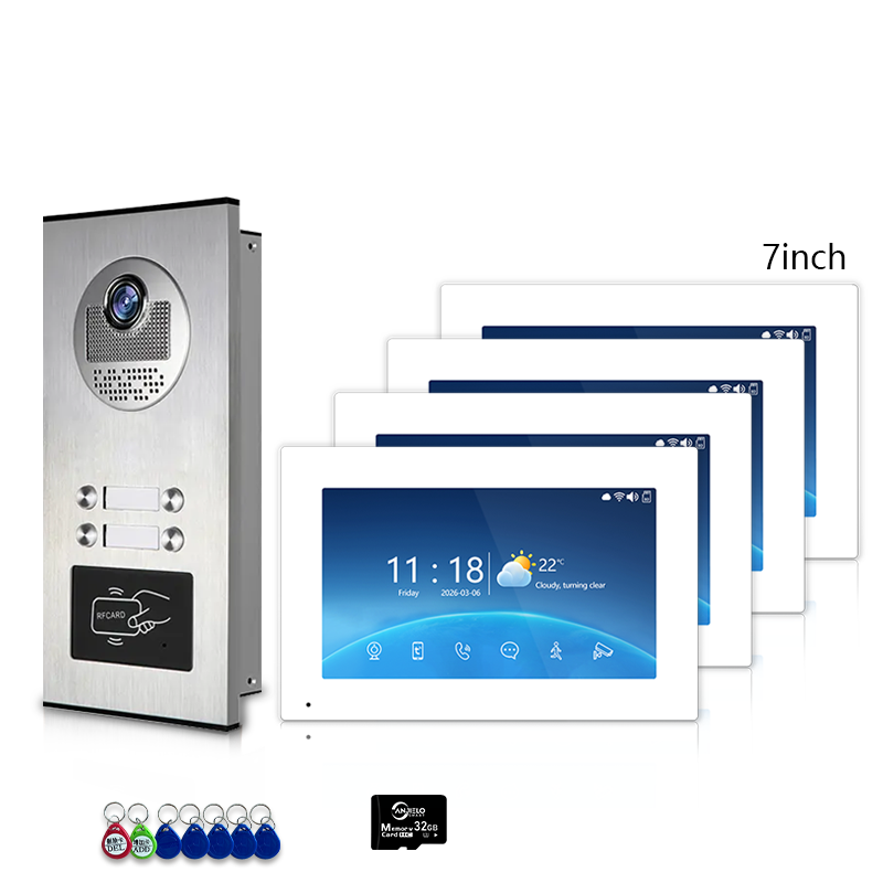 Multi-Family 4-Wire Video Intercom Doorbell System, 1080P HD Camera, 3 Unlock Methods, Tuya Smart App, 2-12 Units, Night Vision & Motion Detection