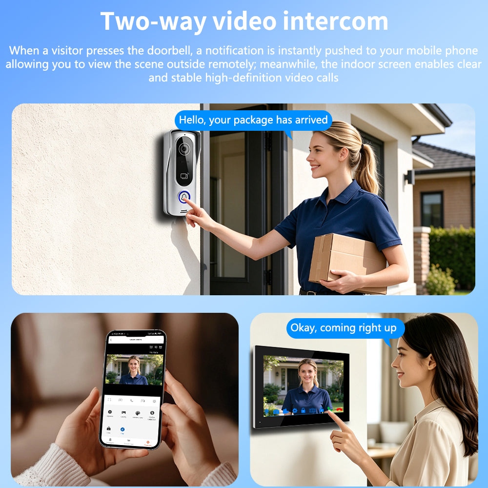ANJIELO 2-Wire Tuya Smart Video Intercom System | 1080P Wired Video Doorbell with Touch Screen Monitor, RFID Card Unlock, Infrared Night Vision, Motion Detection, Remote Unlock