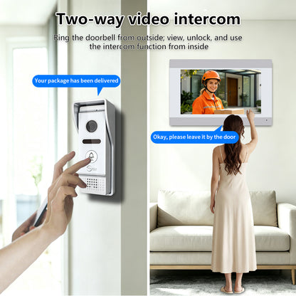 7 Inch 4-Wire WiFi Video Intercom System, Tuya Smart Video Door Phone, Touch Screen Indoor Monitor, 2-Way Audio, Night Vision, Motion Detection, Remote Unlock, Home Security Doorbell Intercom Kit