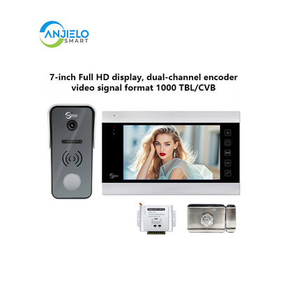 Anjieo Smart Home 4 Wired Video Intercom with 7-inc Display and Infrared Night Vision for Remote Monitoring