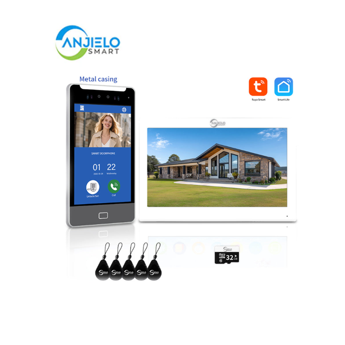 2025New Anjielo Tuya Smart  AI facial recognition building IP video intercom system 5-in-1 Unlock and Connect Multiple Monitors Integrated Solution