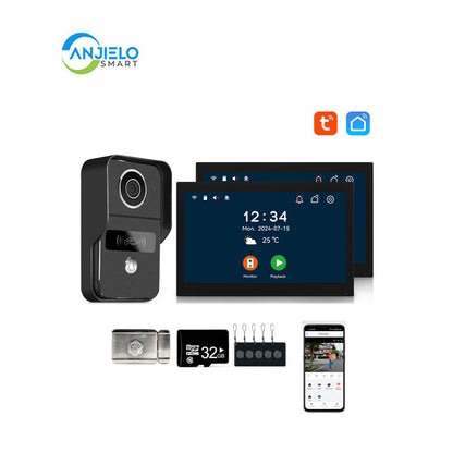 Anjielo Smart Home 10.1 Inch Touch Screen Video Doorbell Intercom System with Night Vision Camera and Two-Way Audio