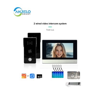 Anjielo Smart Home 1080P 2 Wired Video Doorbell Intercom System Tuya Wifi Motion Dection Doorbell With 7 /10Touch Screen Security Syste for home