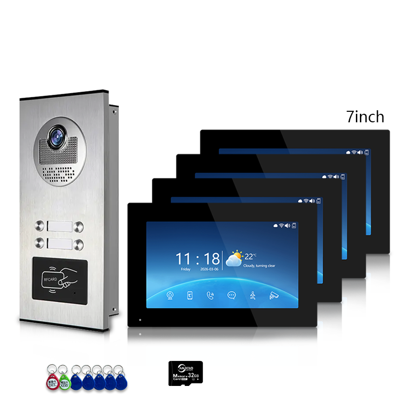 Multi-Family 4-Wire Video Intercom Doorbell System, 1080P HD Camera, 3 Unlock Methods, Tuya Smart App, 2-12 Units, Night Vision & Motion Detection