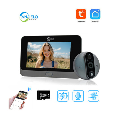 Anjielo Smart Home 1080P Cat's Eye Video Smart Doorbell Cat's Eye Tuya WiFi Cat's Eye Camera Viewer Smart Doorbell Monitoring Kit Supports Night Vision