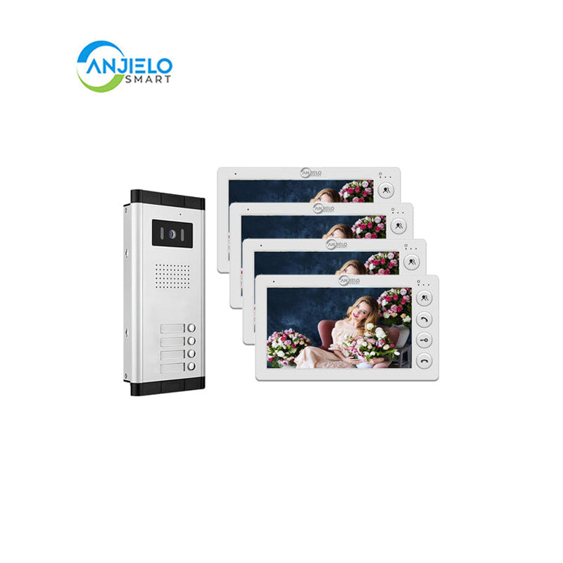 AnjieloSmart Home 4 Wired Video Intercom 7 Inch Monitor Video Door Intercom for2/3/4/5/6/8/10/12 Multi-Units Video Doorbell for ID Card to Unlock