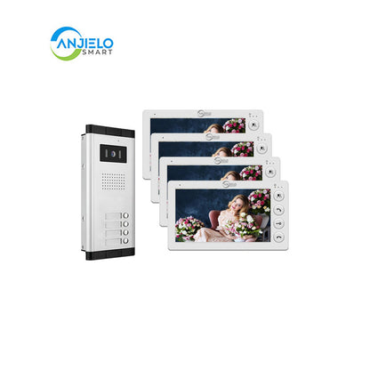 AnjieloSmart Home 4 Wired Video Intercom 7 Inch Monitor Video Door Intercom for2/3/4/5/6/8/10/12 Multi-Units Video Doorbell for ID Card to Unlock