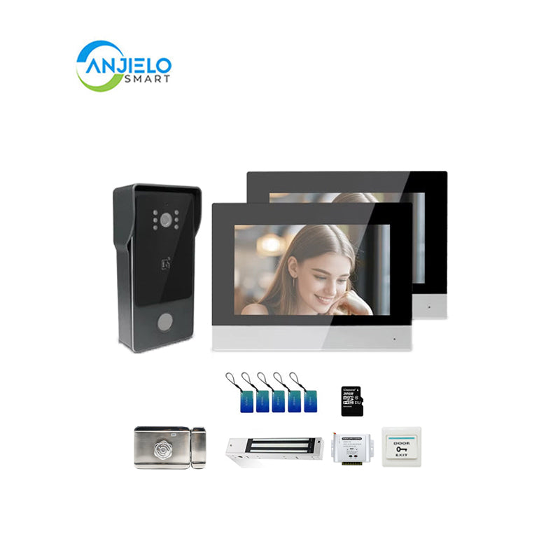 Anjielo Smart Home Tuya Smart IP Video Intercom System Two Wired Doorbell 1080P Camera 7 Inch Touch Screen Password IC Card Unlock Door