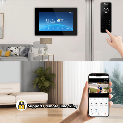 4-Wire Tuya Smart Video Intercom System, 10 Inch Touch Screen Indoor Monitor, Wired Doorbell Camera with Keypad, Two-Way Audio, PIR Motion Detection, Remote Unlock, Night Vision for Home Villa Security