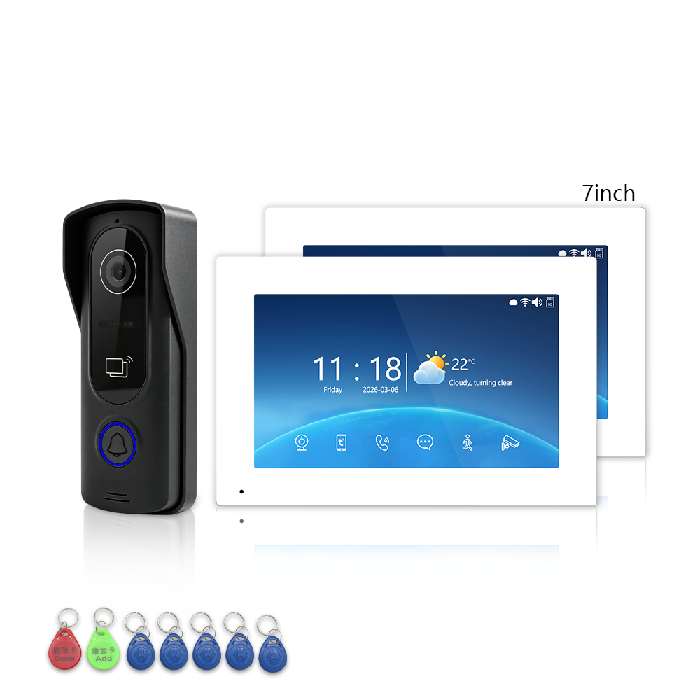 ANJIELO SMART 4-Wire Tuya Video Intercom System, 1080P Wired Villa Door Phone, Motion Detection, IR Night Vision, Multi Indoor Monitor Intercom, RFID Card + APP Remote Unlock