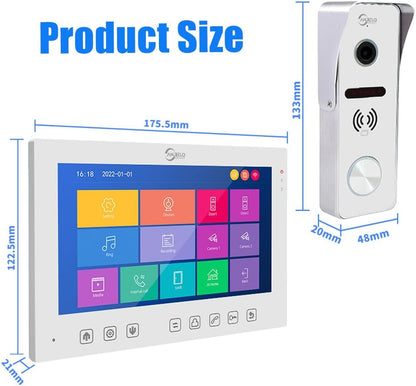 Anjielo Smart Home Wireless Video Smart Video Intercom System 7 Inch Touch Key 1080P Camera 160° Angle WiFi Tuya IC Card Unlocking Motion Detect Night Vision for Home Apartment(Wired)