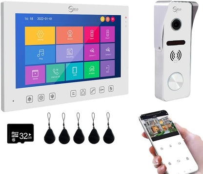 Anjielo Smart Home Wireless Video Smart Video Intercom System 7 Inch Touch Key 1080P Camera 160° Angle WiFi Tuya IC Card Unlocking Motion Detect Night Vision for Home Apartment(Wired)