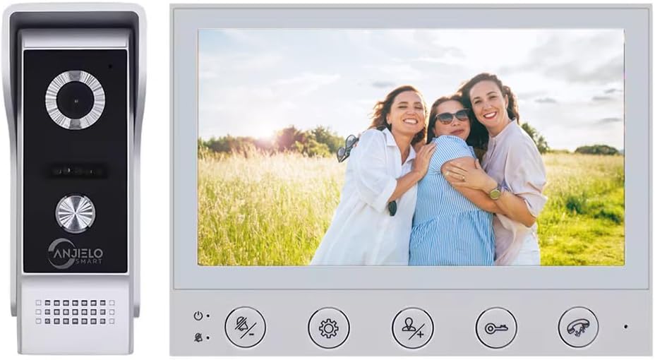 ANJIELO SMART HOME Wired Video Intercom System,7 Inch Monitor,HD Camera Kits,IR Outdoor Camera Support Monitoring,Unlock, 2 Way Intercom,Mute