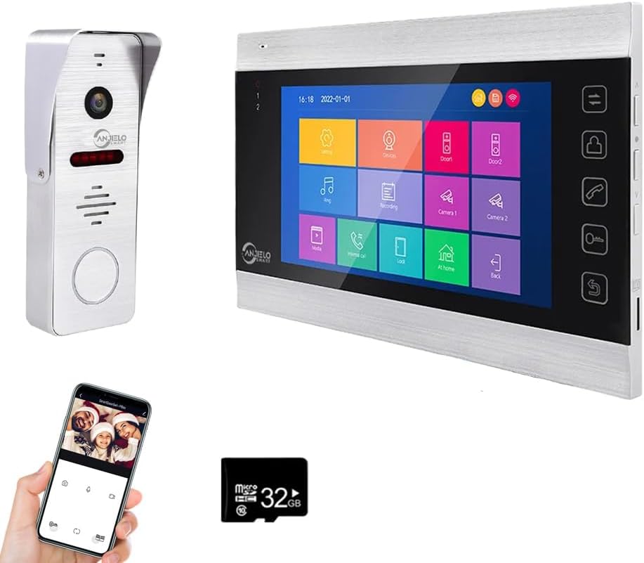 Anjielo Smart Home WiFi Video Intercom System with 1080P 160°Wide HD Camera 7 lnch Wired Screen Monitor with Night Vision Motion Detect for Vally Apartment Tuya