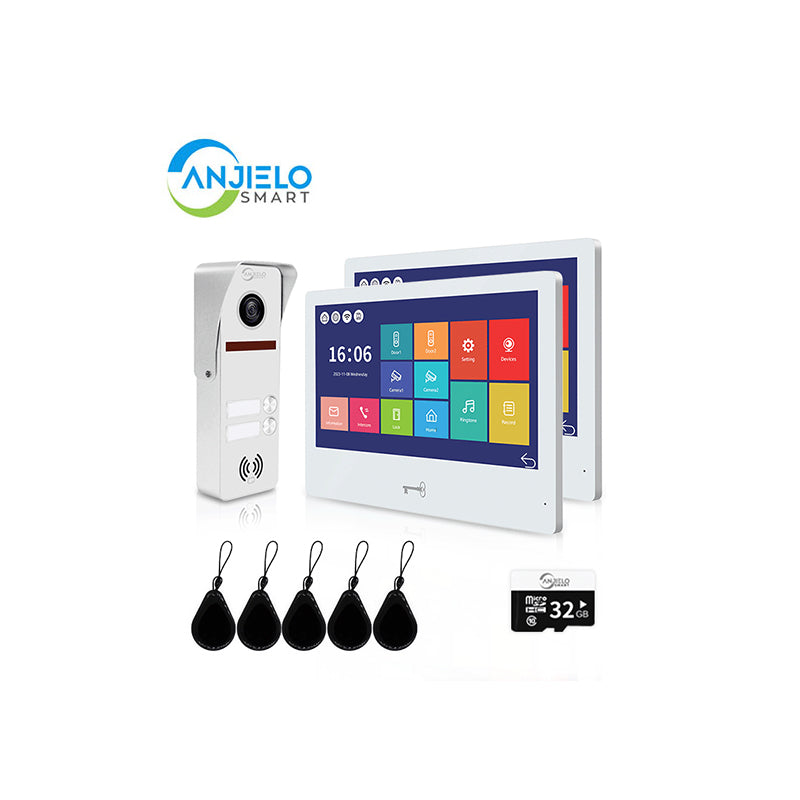 Anjielo Smart 4 Wire Tuya WiFi Anjielo Video Doorbell Intercom System - High Definition 1080p Cameras with Touch Screen Monitors for Apartments
