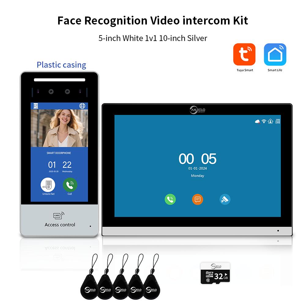 2025New Anjielo Tuya Smart  AI facial recognition building IP video intercom system 5-in-1 Unlock and Connect Multiple Monitors Integrated Solution