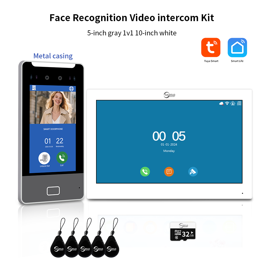 2025New Anjielo Tuya Smart  AI facial recognition building IP video intercom system 5-in-1 Unlock and Connect Multiple Monitors Integrated Solution