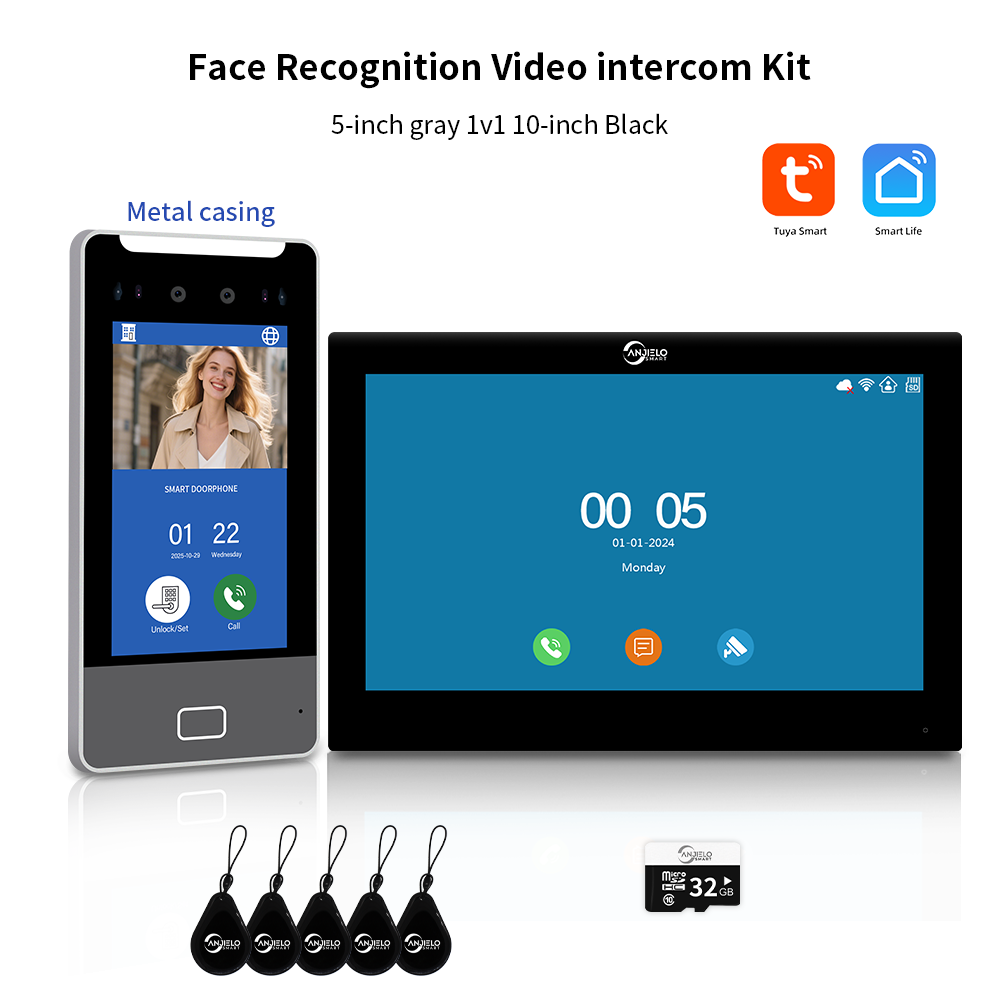 2025New Anjielo Tuya Smart  AI facial recognition building IP video intercom system 5-in-1 Unlock and Connect Multiple Monitors Integrated Solution