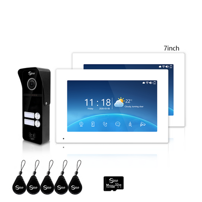 Tuya Smart 4-Family Video Intercom Doorbell System | 1080P 148° Wide Angle Camera, RFID Card Unlock, 4 Indoor Touch Monitors, Motion Detection, Night Vision, Video Record Playback, Background Music & Digital Photo Frame