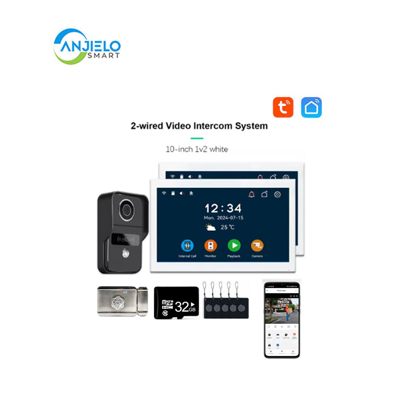 Anjielo Smart Home WiFi Smart Doorphone System by Anjielo Smart 2-Wire Installation with High Definition 1080P Camera and Large 10” Display