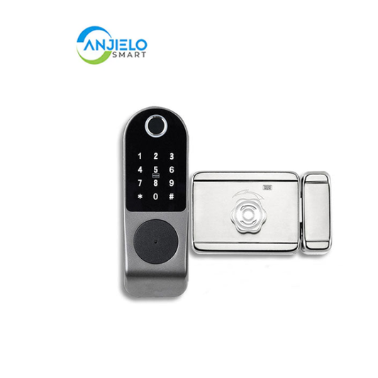 Anjielo Smart Home Door Lock Tuya WIFI Enabled Fingerprint and Touchscreen Smart Locks 5-in-1 Keyless Entry Secure Finger ID Anti-peep Code