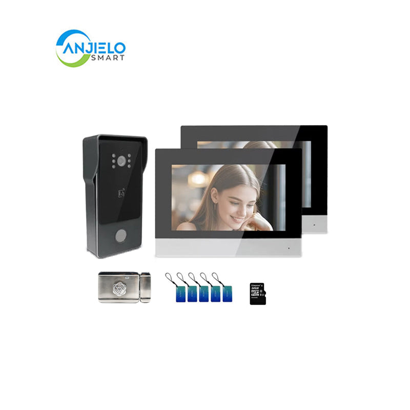 Anjielo Smart Home Tuya Smart IP Video Intercom System Two Wired Doorbell 1080P Camera 7 Inch Touch Screen Password IC Card Unlock Door