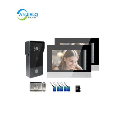Anjielo Smart Home Tuya Smart IP Video Intercom System Two Wired Doorbell 1080P Camera 7 Inch Touch Screen Password IC Card Unlock Door