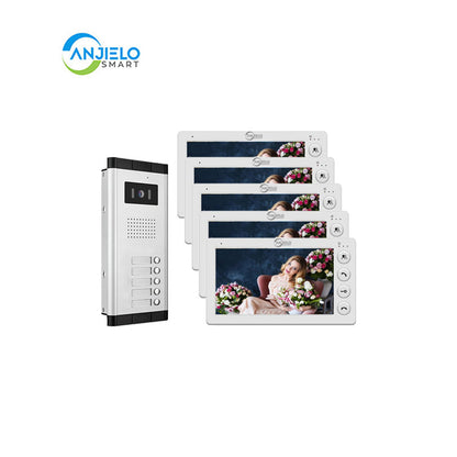 AnjieloSmart Home 4 Wired Video Intercom 7 Inch Monitor Video Door Intercom for2/3/4/5/6/8/10/12 Multi-Units Video Doorbell for ID Card to Unlock