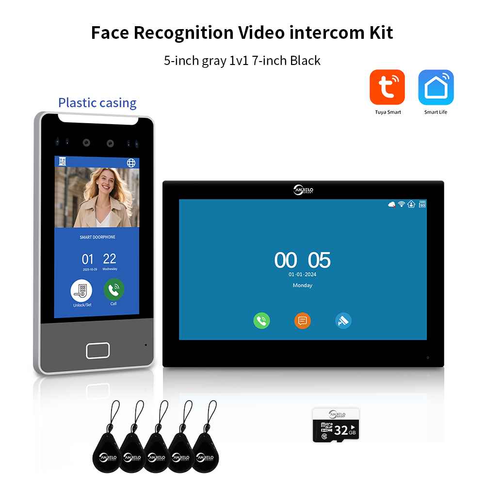 2025New Anjielo Tuya Smart  AI facial recognition building IP video intercom system 5-in-1 Unlock and Connect Multiple Monitors Integrated Solution
