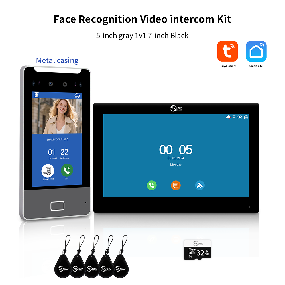 2025New Anjielo Tuya Smart  AI facial recognition building IP video intercom system 5-in-1 Unlock and Connect Multiple Monitors Integrated Solution