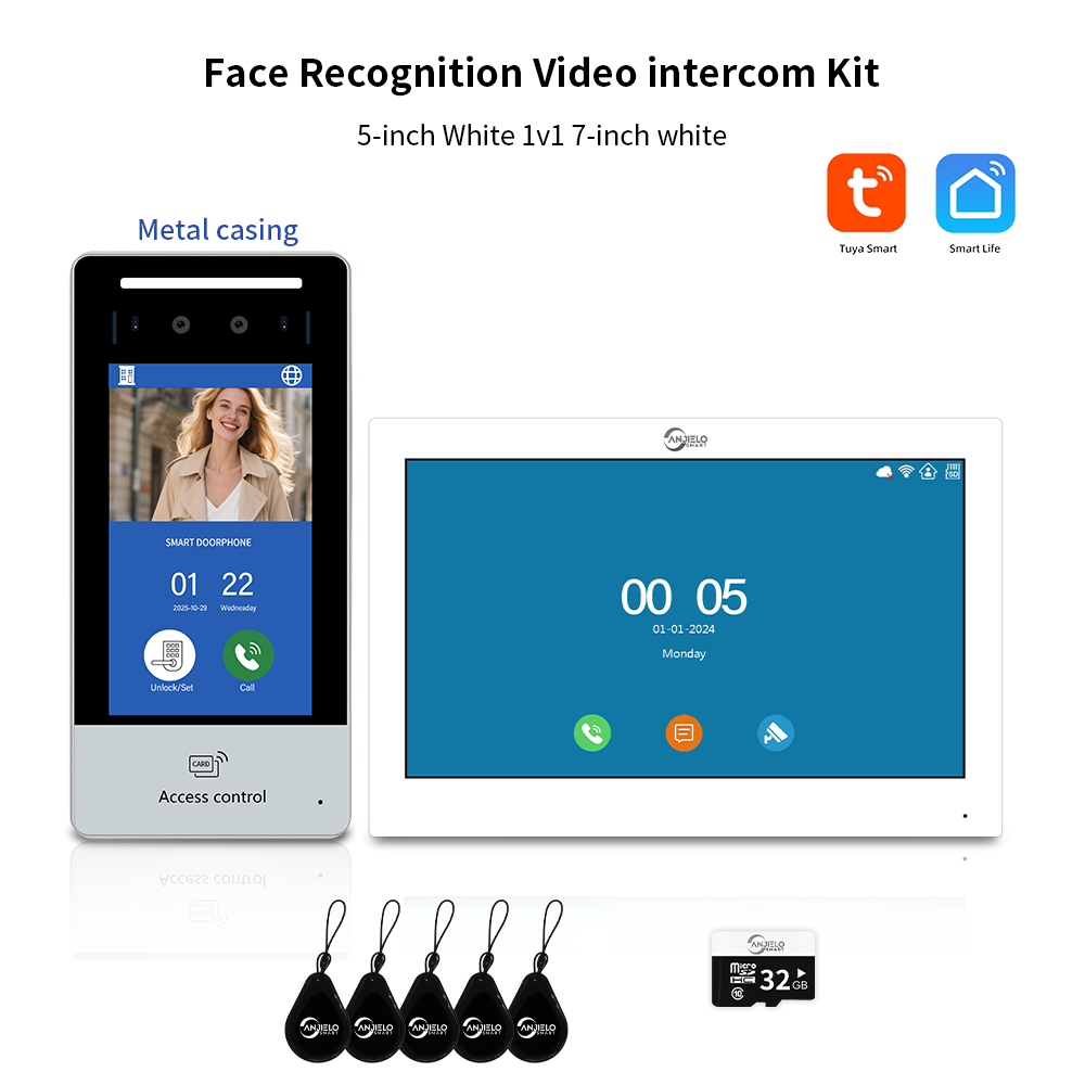 2025New Anjielo Tuya Smart  AI facial recognition building IP video intercom system 5-in-1 Unlock and Connect Multiple Monitors Integrated Solution