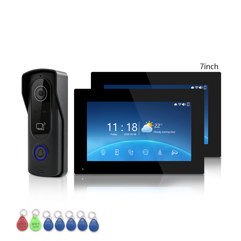 ANJIELO SMART 4-Wire Tuya Video Intercom System, 1080P Wired Villa Door Phone, Motion Detection, IR Night Vision, Multi Indoor Monitor Intercom, RFID Card + APP Remote Unlock