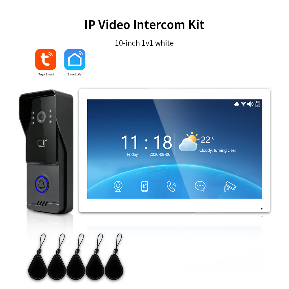 Tuya Smart IP Video Intercom System | 7/10 Inch Touch Monitor, 1080P Wired Doorbell Camera, RFID Card, Remote Unlock, Two-Way Audio, Infrared Night Vision for Villa Home Security