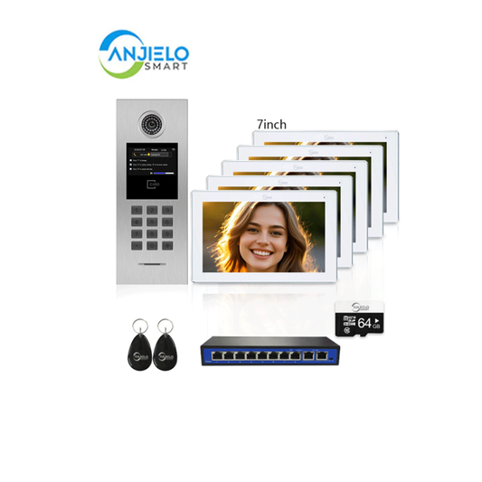 Anjielo Smart Home High Definition Tuya Smart Video Intercom System for Multiple Unit Buildings Includes KeyPad, IC Cards & Works up to 999 Users