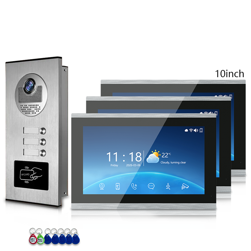 Multi-Family 4-Wire Video Intercom Doorbell System, 1080P HD Camera, 3 Unlock Methods, Tuya Smart App, 2-12 Units, Night Vision & Motion Detection