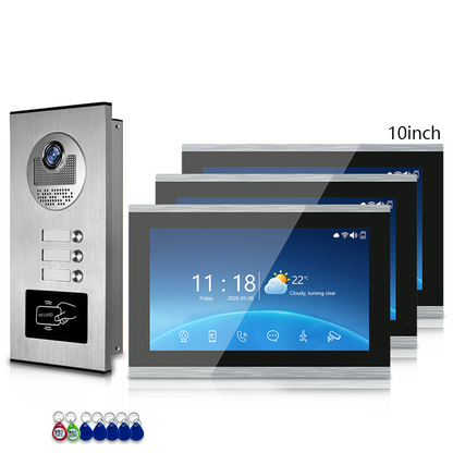 Multi-Family 4-Wire Video Intercom Doorbell System, 1080P HD Camera, 3 Unlock Methods, Tuya Smart App, 2-12 Units, Night Vision & Motion Detection