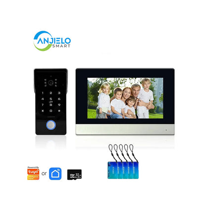 Anjielo Smart Home Tuya Smart IP 2-wired Doorbell Video Intercom System with 1080P HD Camera 7-inch Touch Screen and Dual Unlocking Function Via Password and IC Card for Secure and User-Friendly Home Access