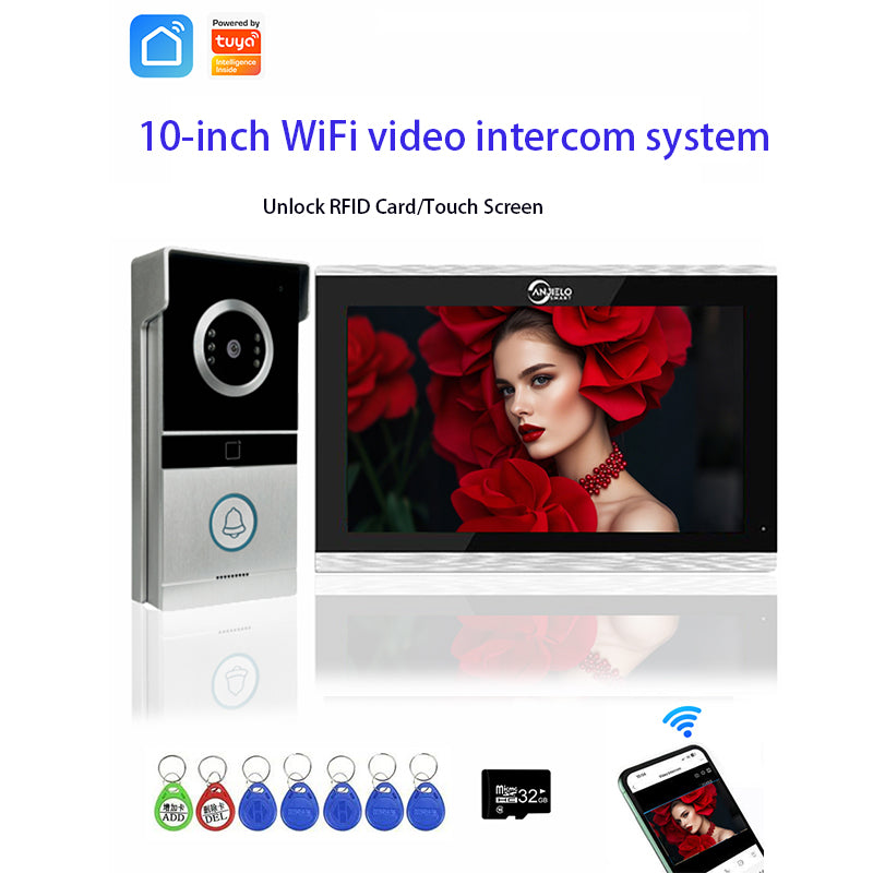 AnjieloSmart Video Intercom 7/10 inch 1080P WiFi Video Door Phone with RFID Unlock IR Night Vision and Two-way Talk Video Intercom System for Home