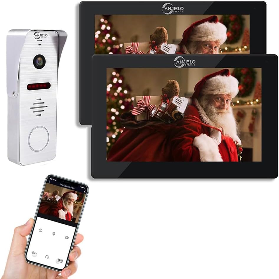 Anjielo Smart Home Wired Video Apartment Doorbell Intercom with 1080P HD Camera,7 Inch WiFi Touch Monitor System,Motion Detect,TUYA Smart Home Video Intercom Door Phone Kits for Home Villa