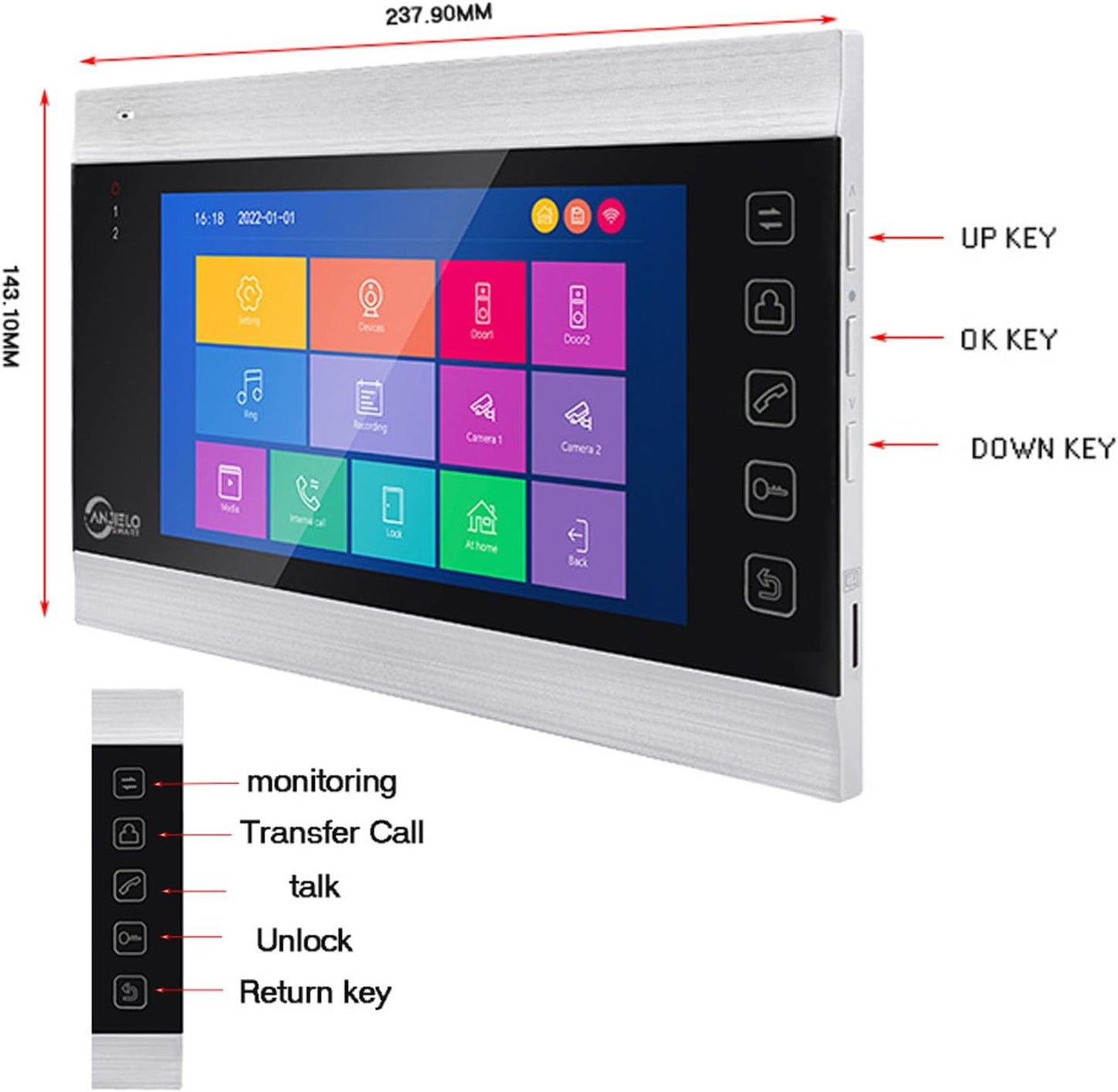 Anjielo Smart Home WiFi Video Intercom System with 1080P 160°Wide HD Camera 7 lnch Wired Screen Monitor with Night Vision Motion Detect for Vally Apartment Tuya