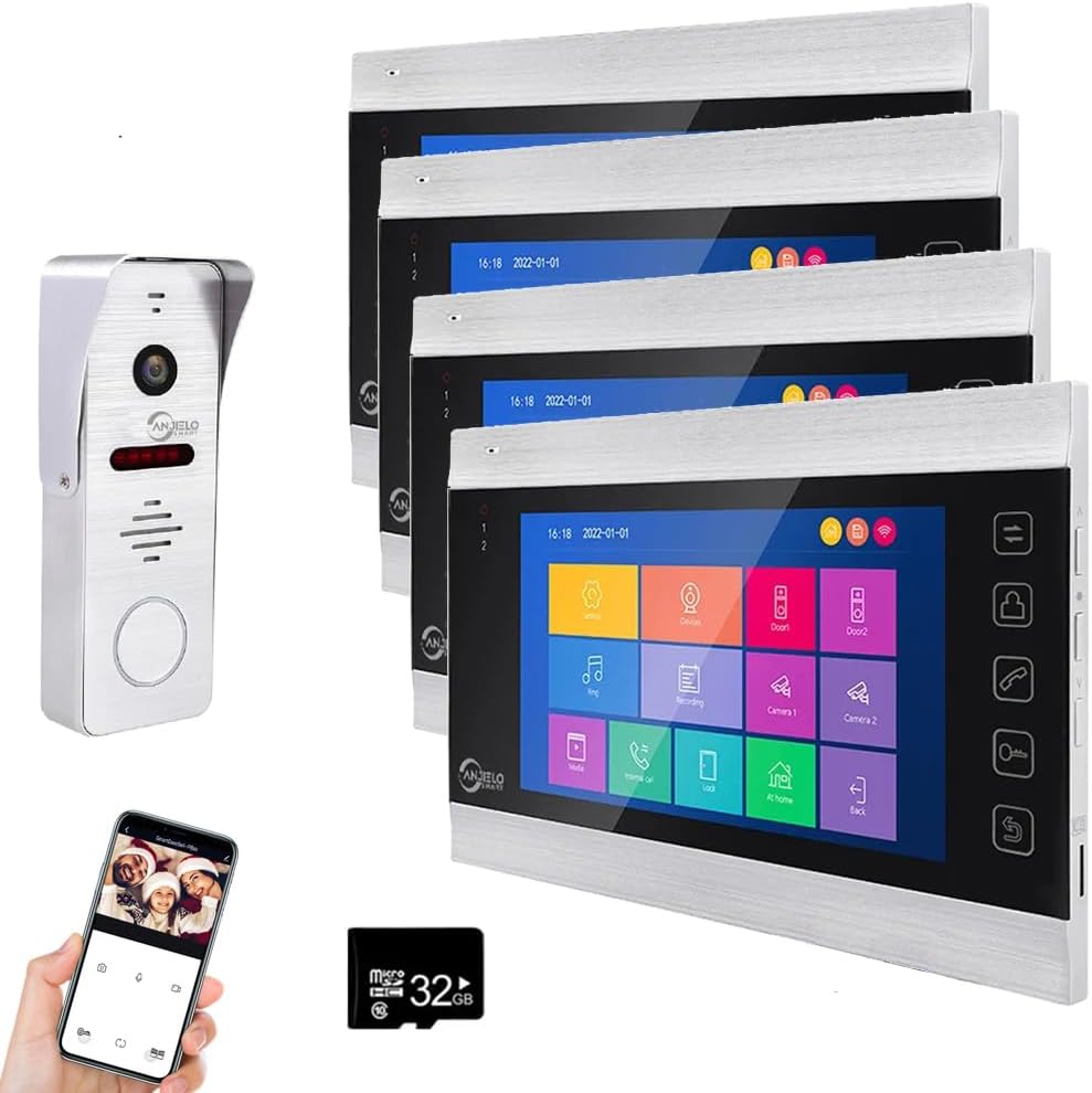 Anjielo Smart Home WiFi Video Intercom System with 1080P 160°Wide HD Camera 7 lnch Wired Screen Monitor with Night Vision Motion Detect for Vally Apartment Tuya