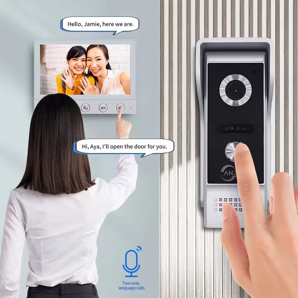 ANJIELO SMART HOME Wired Video Intercom System,7 Inch Monitor,HD Camera Kits,IR Outdoor Camera Support Monitoring,Unlock, 2 Way Intercom,Mute