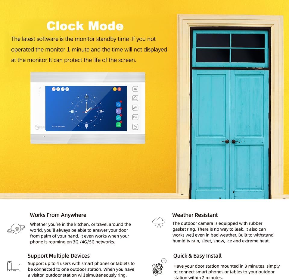 Anjielo Smart Home WiFi Video Intercom System with 1080P 160°Wide HD Camera 7 lnch Wired Screen Monitor with Night Vision Motion Detect for Vally Apartment Tuya