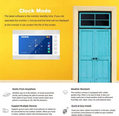Anjielo Smart Home WiFi Video Intercom System with 1080P 160°Wide HD Camera 7 lnch Wired Screen Monitor with Night Vision Motion Detect for Vally Apartment Tuya