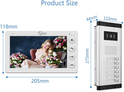 AnjieloSmart Home 4 Wired Video Intercom 7 Inch Monitor Video Door Intercom for2/3/4/5/6/8/10/12 Multi-Units Video Doorbell for ID Card to Unlock
