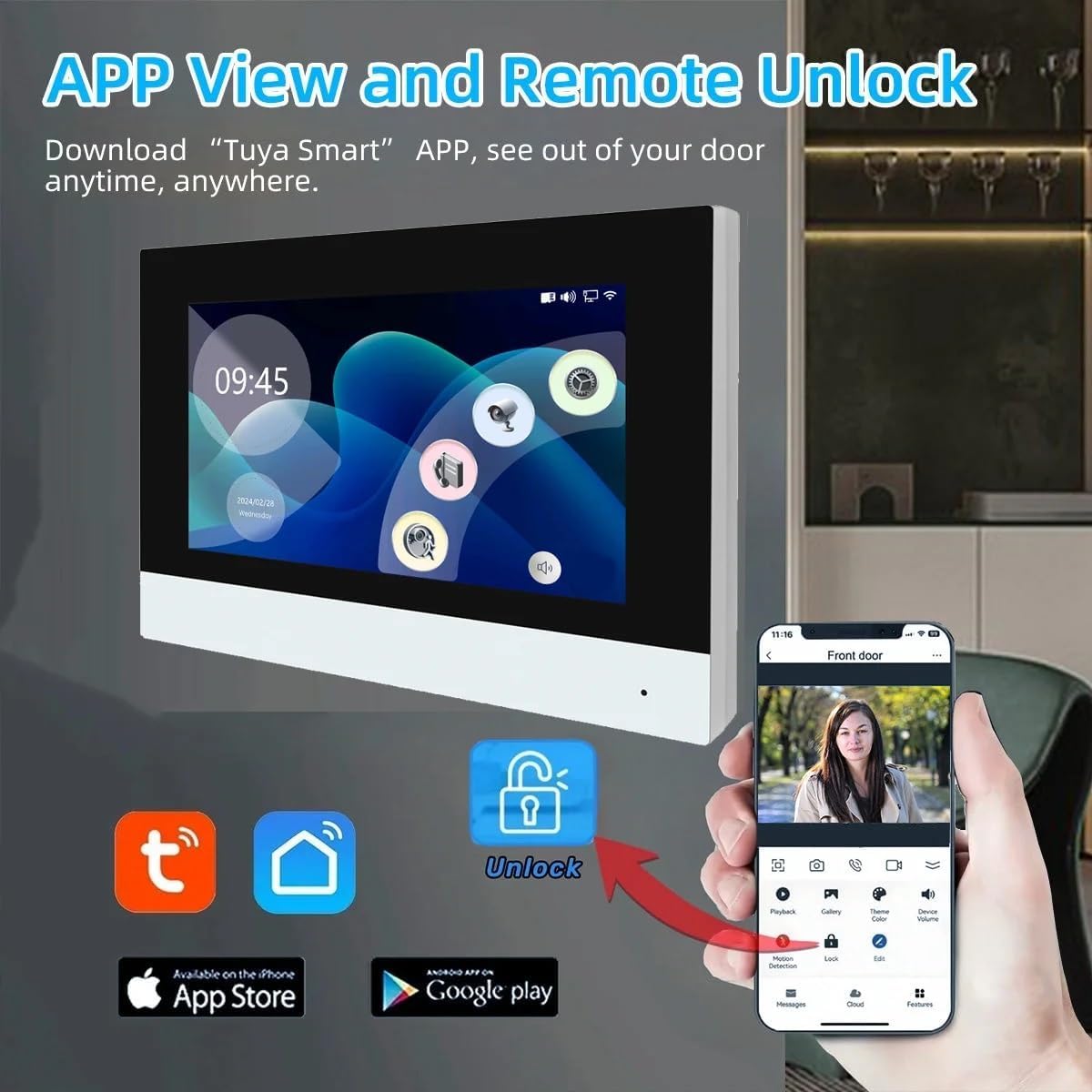 Anjielo Smart Home WiFi Video Doorbell Camera,Wired Video Intercom System, 7 Inches Monitor,HD Smart Video Door Bell with Camera,PIR Motion Detection Night Vision 2-Way Audio Support SD Card